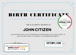 editable template, USA Birth Certificate template in Word and PDF format