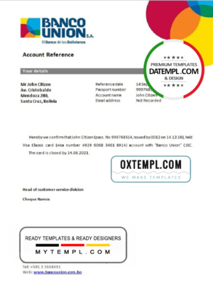 editable template, Bolivia Banco Union bank account closure reference letter template in Word and PDF format