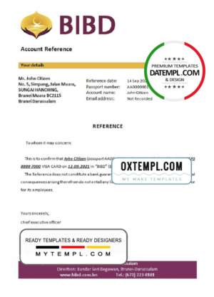 editable template, Brunei Islam Darussalam bank account closure reference letter template in Word and PDF format