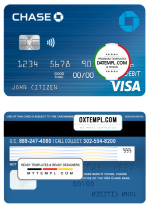 editable template, USA Chase bank Visa Debit Card template in PSD format, fully editable, version 2