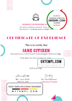 editable template, USA Cheerleader Certificate template in Word and PDF format