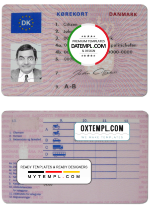 editable template, Denmark driving license template in PSD format, fully editable (1997 - 2013)