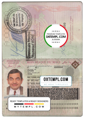 editable template, Mali passport template in PSD format, fully editable, with fonts