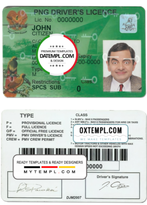 editable template, Papua New Guinea driving license template in PSD format, 2020 - present