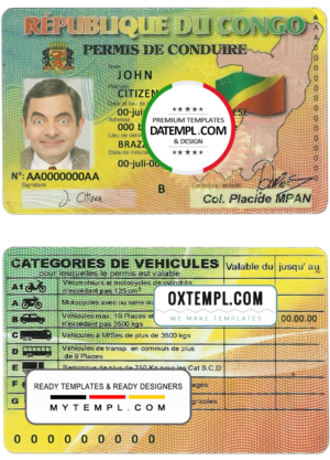 editable template, Congo driving license template in PSD format, fully editable