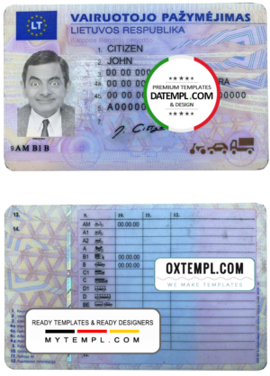 editable template, Lithuania (Litva) driving license template in PSD format, fully editable