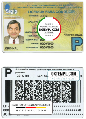 editable template, Bolivia driving license template in PSD format, fully editable