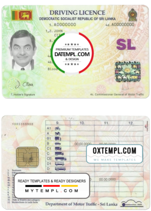 editable template, Sri Lanka driving license template in PSD format, fully editable