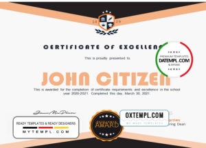 editable template, USA Academic Certificate template in Word and PDF format
