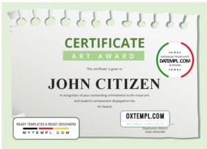 editable template, USA Art Award Certificate template in Word and PDF format