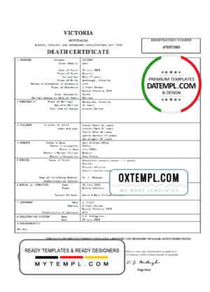 editable template, Australia Victoria death certificate template in Word format