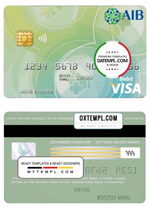 editable template, Afghanistan International Bank debit visa card template in PSD format, fully editable