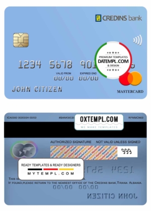 editable template, Albania Credins bank mastercard template in PSD format, fully editable