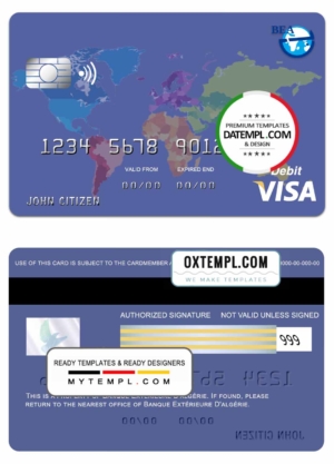 editable template, Algeria banque extérieure visa card template in PSD format, fully editable