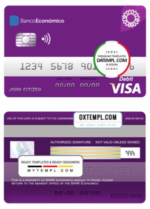 editable template, Angola Bank Economio visa debit card template in PSD format