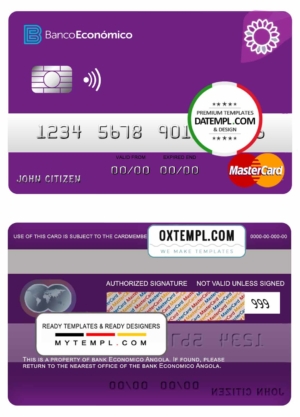 editable template, Angola Bank Economio mastercard template in PSD format