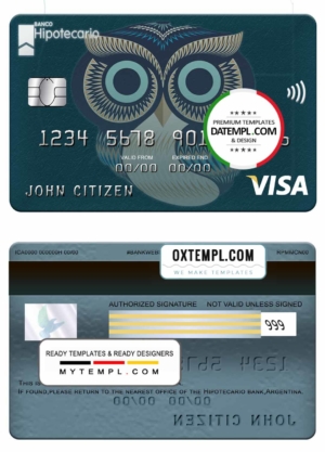editable template, Argentina Hipotecario bank visa card template in PSD format