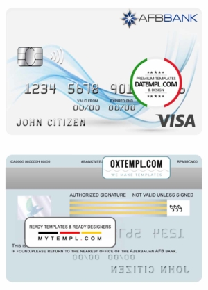 editable template, Azerbaijan AFB bank visa card template in PSD format, fully editable