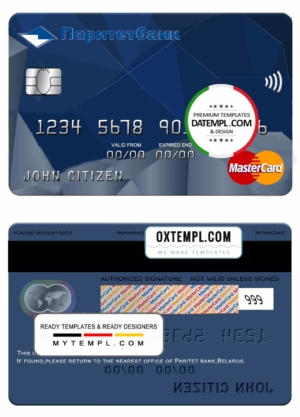 editable template, Belarus Paritet bank mastercard template in PSD format, fully editable