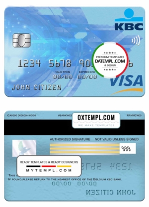 editable template, Belgium KBC bank visa card template in PSD format, fully editable