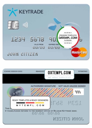 editable template, Belgium Keytrade bank mastercard template in PSD format, fully editable