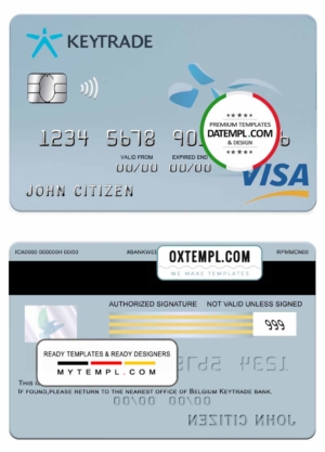 editable template, Belgium Keytrade bank visa card template in PSD format, fully editable
