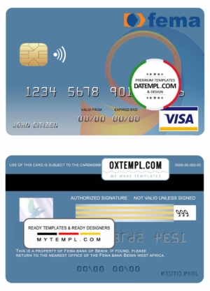 editable template, Benin Fema bank visa card template in PSD format, fully editable