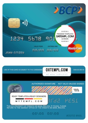 editable template, Bolivia Credito bank mastercard template in PSD format, fully editable