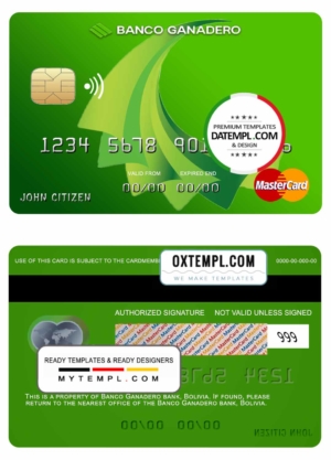 editable template, Bolivia Ganadero bank mastercard template in PSD format, fully editable