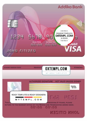 editable template, Bosnia and Herzegovina Addiko bank visa card template in PSD format, fully editable