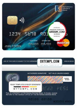 editable template, Botswana Savings bank mastercard template in PSD format, fully editable