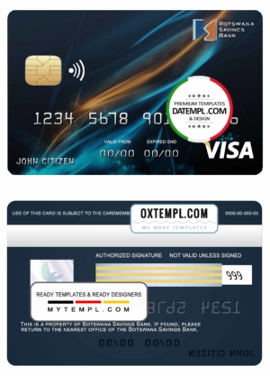 editable template, Botswana Savings bank visa card template in PSD format, fully editable