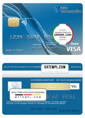editable template, Brazil Votorantim bank visa credit card template in PSD format, fully editable
