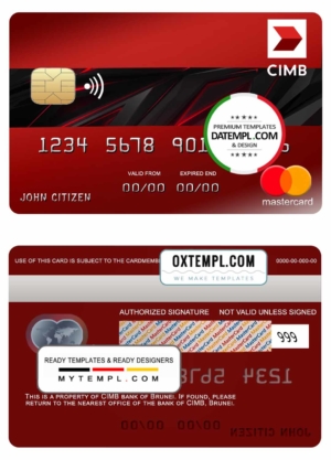editable template, Brunei CIMB bank mastercard credit card template in PSD format, fully editable