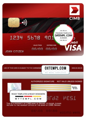 editable template, Brunei CIMB Bank visa credit card template in PSD format, fully editable