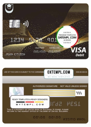 editable template, Bulgaria United Bank visa credit card template in PSD format, fully editable