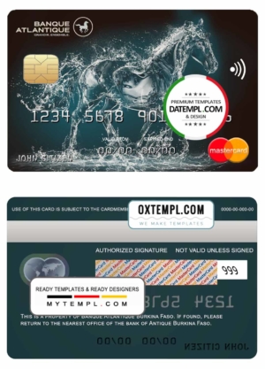 editable template, Burkina Faso Atlantique bank mastercard credit card template in PSD format, fully editable