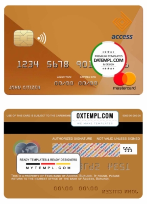 editable template, Burundi Access bank mastercard credit card template in PSD format, fully editable