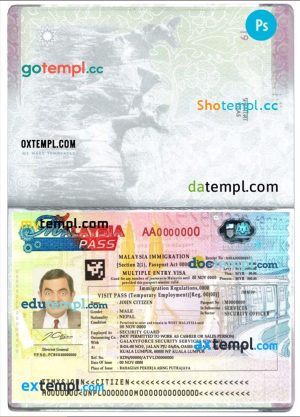 editable template, Malaysia multiple entry visa template in PSD format, fully editable