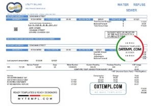 editable template, USA California City of Oxnard utility bill template in Word and PDF format