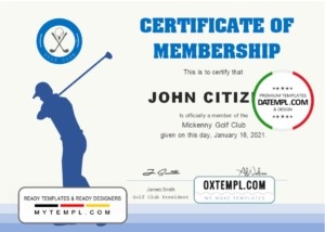 editable template, USA Golf Club Membership certificate template in Word and PDF format