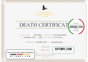 editable template, USA Certificate of Death template in Word and PDF format