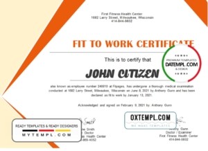 editable template, USA Medical Fitness certificate template in Word and PDF format