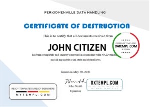 editable template, USA Destruction certificate template in Word and PDF format