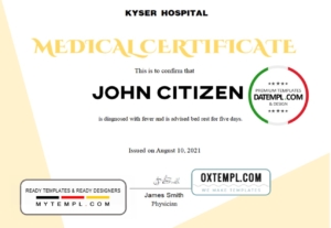 editable template, USA Medical certificate template in Word and PDF format, version 2