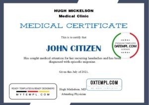 editable template, USA Medical certificate template in Word and PDF format