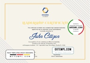 editable template, USA Leadership certificate template in Word and PDF format