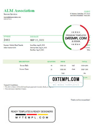 editable template, USA ALM Association invoice template in Word and PDF format, fully editable