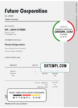 editable template, USA Future Corporation invoice template in Word and PDF format, fully editable