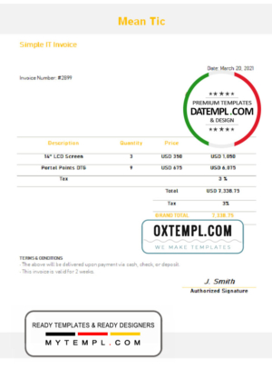 editable template, USA Mean Tic invoice template in Word and PDF format, fully editable